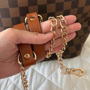 Caramel brown straps with gold chain attachment